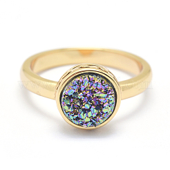 Electroplate Natural Druzy Agate Crystal Finger Rings&nbsp;RJEW-I054-11G-RS