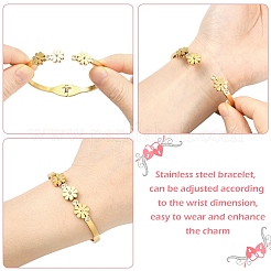 1Pc Adjustable Flower Vacuum Plating 304 Stainless Steel Bangles for Women&nbsp;BJEW-YW0001-16