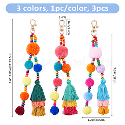 3Pcs 3 Colors Polyester Pompom Ball Tassels Pendant Decorations&nbsp;HJEW-FH0001-90