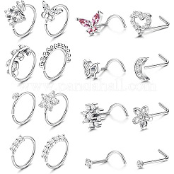 16Pcs 16 Styles 316L Surgical Stainless Steel Rhinestone Nose Studs & Rings&nbsp;WGD5AA5-02