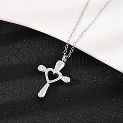 304 Stainless Steel Heart Cross Pendant Pet Urn Ashes Necklaces&nbsp;LS-NJEW-S455-05P