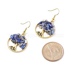 Natural Gemstone Chips Tree of Life Dangle Earrings&nbsp;EJEW-JE04934