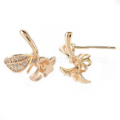 Brass Micro Pave Clear Cubic Zirconia Stud Earrings Findings&nbsp;KK-T062-77G-NF