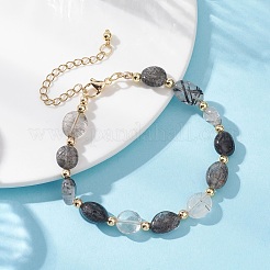 Natural Tourmalinated Quartz & Brass Beaded Bracelets for Women&nbsp;BJEW-JB12904-02