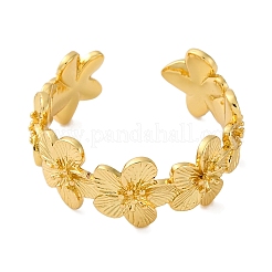 Rack Plating Brass Flower Open Cuff Rings for Women&nbsp;RJEW-S242-01G-A