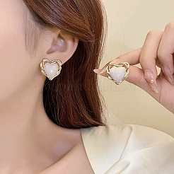 Resin Heart Stud Earrings&nbsp;LS-EJEW-Z018-01G