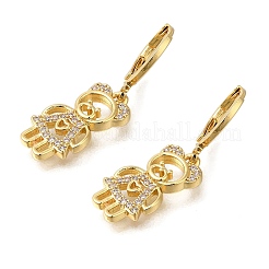 Rack Plating Bear Brass Micro Pave Clear Cubic Zirconia Hoop Earrings&nbsp;EJEW-F142-01G