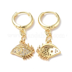 Clear Cubic Zirconia Eye Dangle Hoop Earrings&nbsp;EJEW-B017-10G