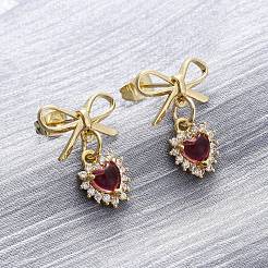 Brass Micro Pave Clear Cubic Zirconia Dangle Stud Earrings&nbsp;EJEW-F362-06G