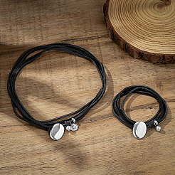 2Pcs 2 Styles Alloy Rectangle PU Leather Layered Cord Choker Necklaces for Women&nbsp;NJEW-CL0001-34B