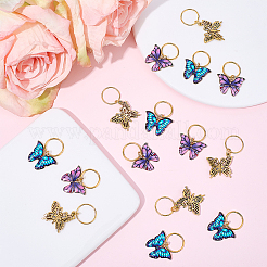 15Pcs 3 Styles Butterfly Printed Alloy Braiding Hair Pendant Decoration Clips&nbsp;OHAR-BM0001-04