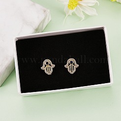 Hamsa Hand Cubic Zirconia Stud Earrings&nbsp;EJEW-SZ0001-77