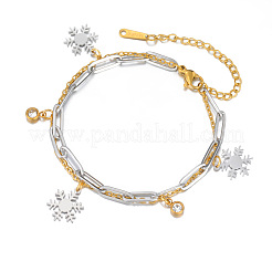 Christmas 304 Stainless Steel Cable & Paperclip Chain Double-layered Bracelets&nbsp;FS-WG06190-01