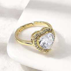 Brass Micro Pave Cubic Zirconia Adjustable Finger Rings for Women&nbsp;RJEW-L130-003G