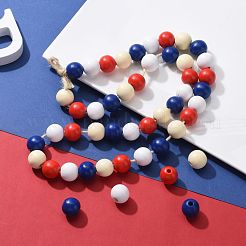 160 Pcs 4 Colors 4 July American Independence Day Painted Natural Wood Round Beads&nbsp;WOOD-LS0001-01C