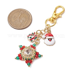 Christmas Star Glass Seed & Alloy Enamel Pendant Decoration&nbsp;HJEW-MZ00079