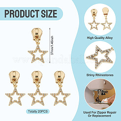 20Pcs Alloy Rhinestone Replacement Zipper Sliders&nbsp;HJEW-TAC0154