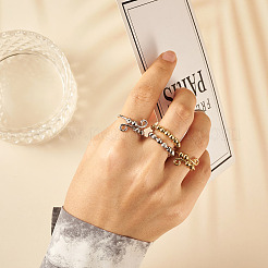 8Pcs 8 Style Brass Rotating Beaded Cuff Rings&nbsp;RJEW-SW0001-01