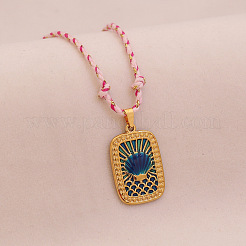 304 Stainless Steel Enamel Rectangle Medal with Shell Shape Pendnat Necklaces&nbsp;FS-WGFFC06-02