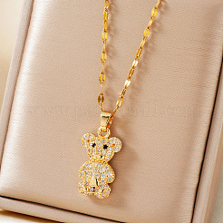 Cute Mini Bear Brass Micro Pave Clear Cubic Zirconia Pendant Necklaces&nbsp;IY7536