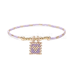 Glass Beaded Stretch Bracelet with Brass Beads&nbsp;BJEW-MZ00005