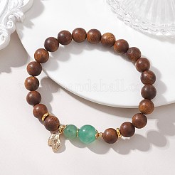Natural Green Aventurine & Wood Round Beaded Stretch Bracelets&nbsp;BJEW-TA00722