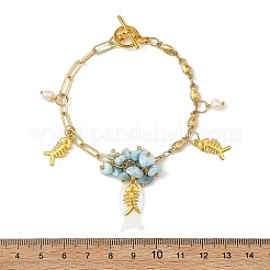 Ocean Alloy Fish Multi-Charm Bracelets with Natural Larimar Chip Beads&nbsp;BJEW-JB14272