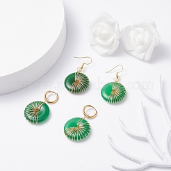 Donut Natural Malaysia Jade Dangle Hoop Earrings&nbsp;EJEW-JE04746