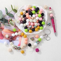 89Pcs Colorful Pattern Printed Silicone Beads Sets&nbsp;SIL-SZ0002-54E