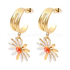 Daisy Flower 304 Stainless Steel Dangle Stud Earrings&nbsp;EJEW-A158-05G