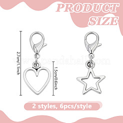 12Pcs 2 Styles Heart & Star Alloy Pendant Decorations&nbsp;HJEW-DR00211