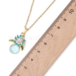2Pcs 2 Colors Alloy Enamel & ABS Imitation Pearl & Glass Flower Pendant 304 Stainless Steel Cable Chain for Women&nbsp;NJEW-JN05992