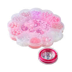 DIY Round & Flower & Heart Acrylic & ABS Plastic Imitation Pearl Beads Bracelets Making Kits&nbsp;DIY-FS0006-48