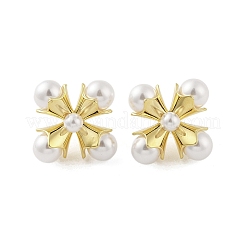 Brass with Resin Imitation Pearl Stud Earrings&nbsp;EJEW-B046-01G