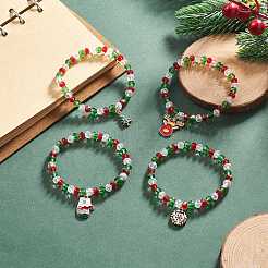 4Pcs 4 Style Glass Beaded Stretch Bracelets Set&nbsp;BJEW-JB09342