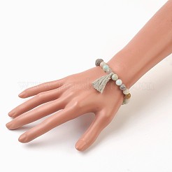 Natural Flower Amazonite and Lava Rock(Dyed) Beads Stretch Charm Bracelets&nbsp;BJEW-JB03728-02