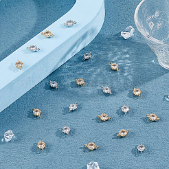 24Pcs 2 Colors Flower Brass Micro Pave Cubic Zirconia Links&nbsp;ZIRC-FH0001-49