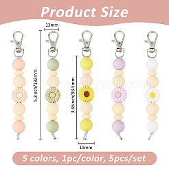 5Pcs 5 Colors Daisy Silicone Pendant Decorations&nbsp;HJEW-FH0001-71