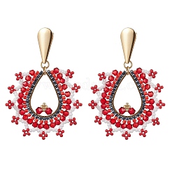Glass Seed Beads Teardrop Dangle Stud Earrings&nbsp;EJEW-MZ00304-02