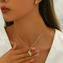 Brass Pave Cubic Zirconia Stud Earrings & Pendant Necklaces Sets for Women Golden&nbsp;LS-GL8685-1