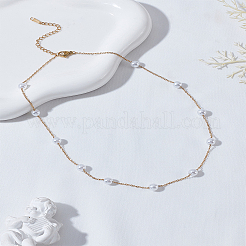1Pc Stainless Steel & White Round ABS Plastic Imitation Pearl Handmade Link Chain Necklaces&nbsp;NJEW-LP0009-41