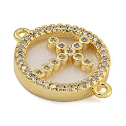 Rack Plating Brass Micro Pave Clear Cubic Zirconia Flat Round Connector Charms&nbsp;KK-I718-47G-04