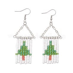 Brass Glass Seed Beads Tree Dangle Earrings&nbsp;EJEW-MZ00600
