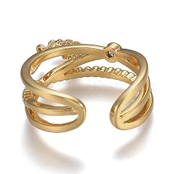 Adjustable Brass Micro Pave Clear Cubic Zirconia Cuff Rings&nbsp;ZIRC-Z002-02G