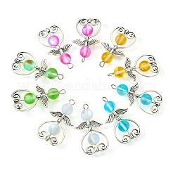 24Pcs 6 Colors Synthetic Moonstone Dyed Pendants with Antique Silver Plated Alloy Wing&nbsp;FIND-TA0003-86