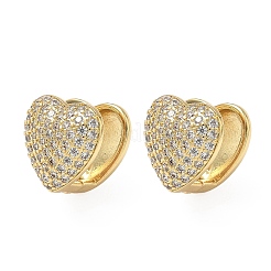 Heart Brass Micro Pave Clear Cubic Zirconia Hoop Earrings&nbsp;EJEW-A132-15G