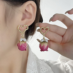 Heart Brass Shell Pearl Dangle Stud Earrings&nbsp;FS-WGDBC6E-01