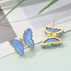 Brass Glass Stud Earring Findings&nbsp;KK-D291-13G