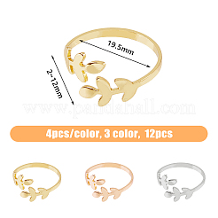 12Pcs 3 Colors Alloy Leafy Branch Open Cuff Finger Rings Set for Women&nbsp;RJEW-HY0001-02