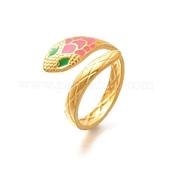 201 Stainless Steel Enamel Snake Open Cuff Ring for Women&nbsp;LS-RJEW-A053-05G-02